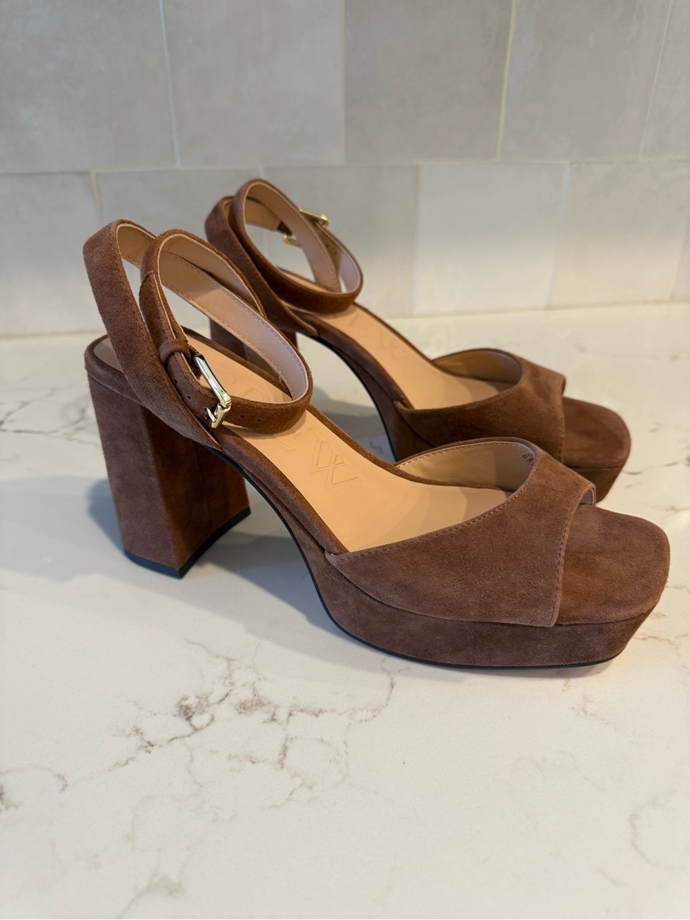 J Crew Brown Suede Platform Block Heel Sandals with Ankle Strap
